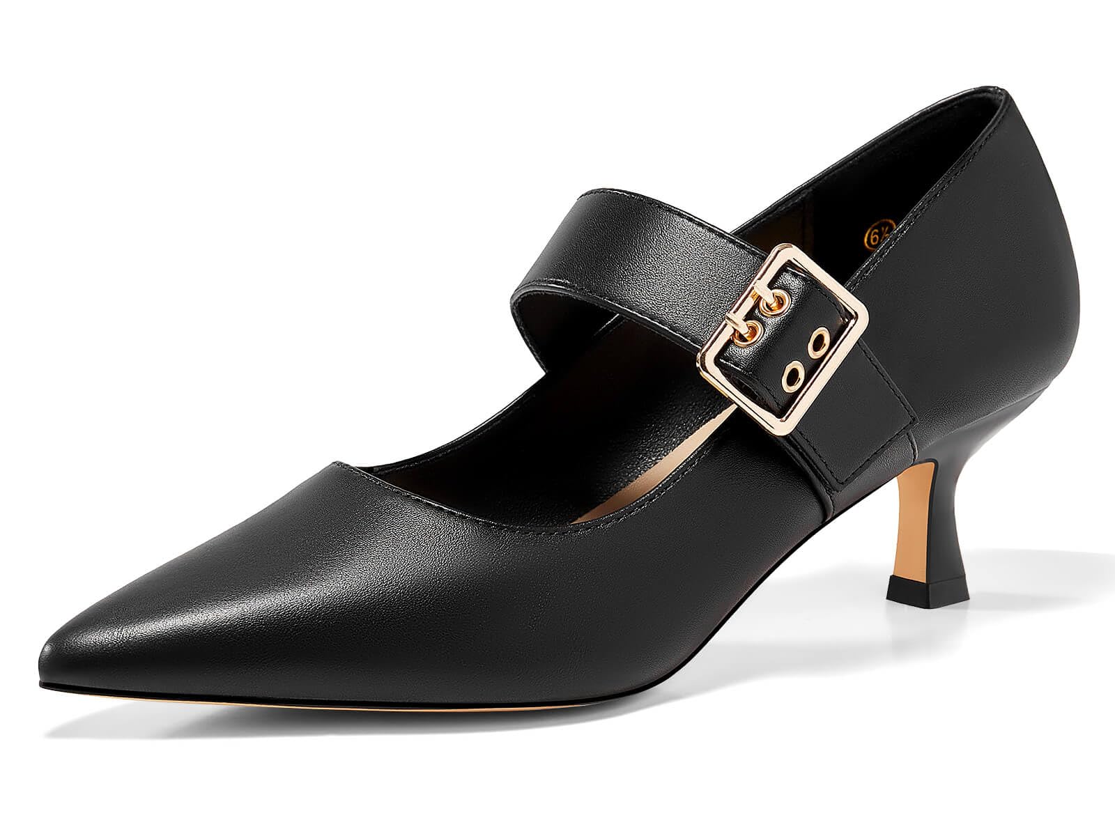 Coutgo Women's Kitten Heels Mary Jane Shoes - Office Work Buckle Dress Shoes Pointed Toe Closed Heels Style